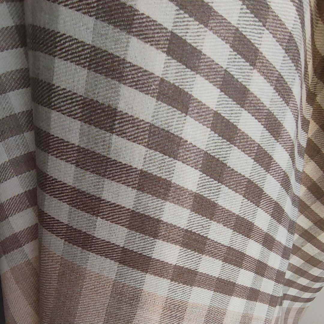 Mens Pashmina + Wool Check Shawl Taupe Grey+ Cream