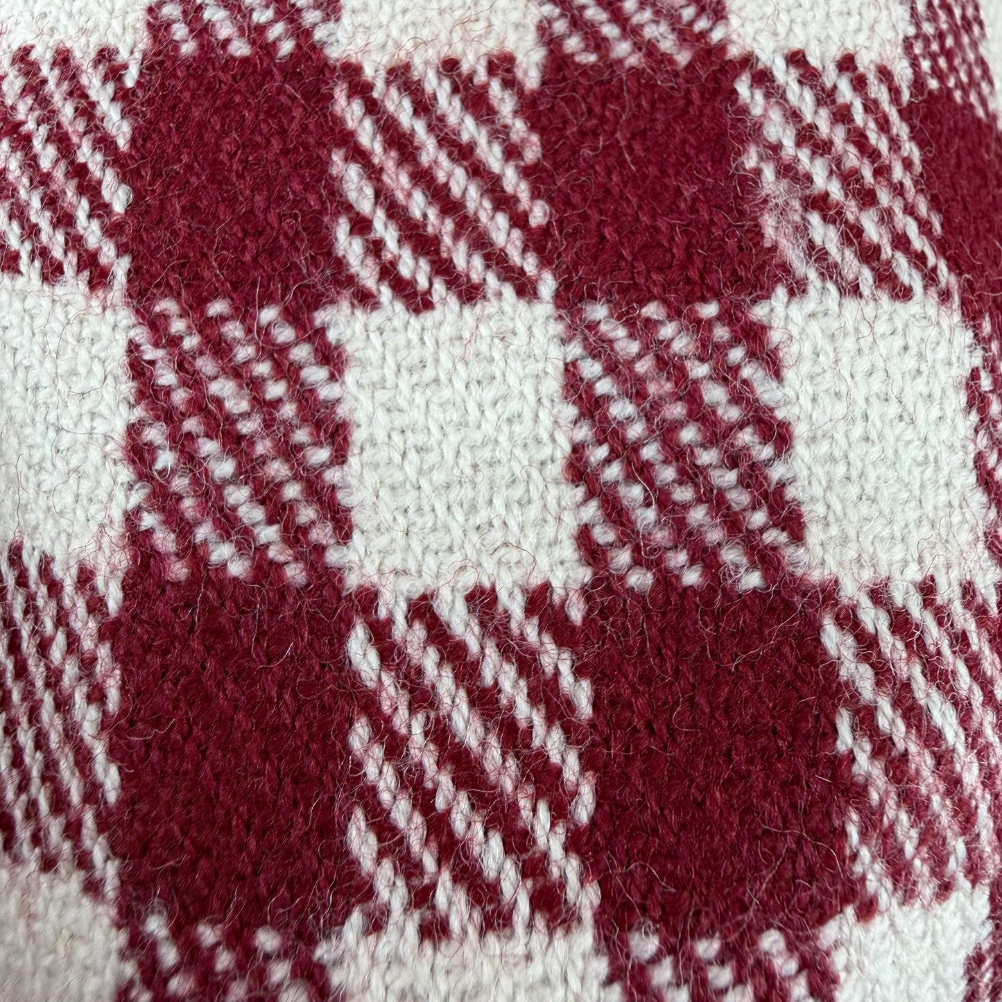 Pure Merino Wool Checkered Twill Fabric - Maroon & Off-White