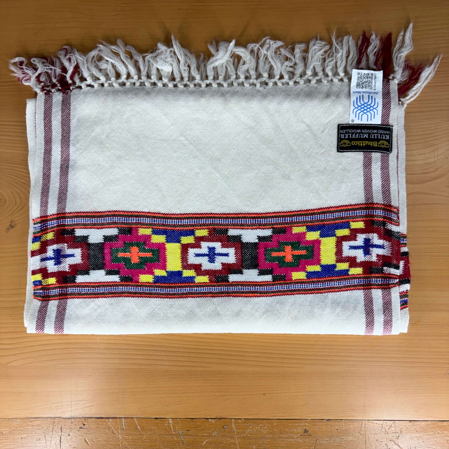 Hand Woven Pure Merino Wool Muffler- White