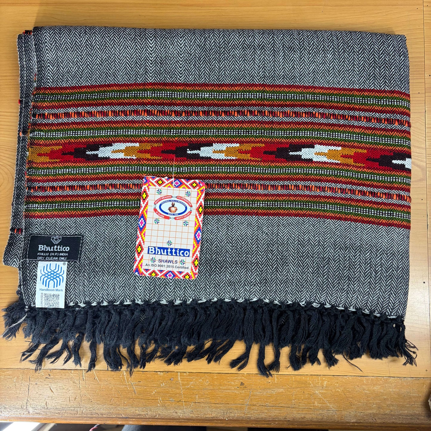 Hand Woven Nylon + Wool Kullu Stole- Black + White