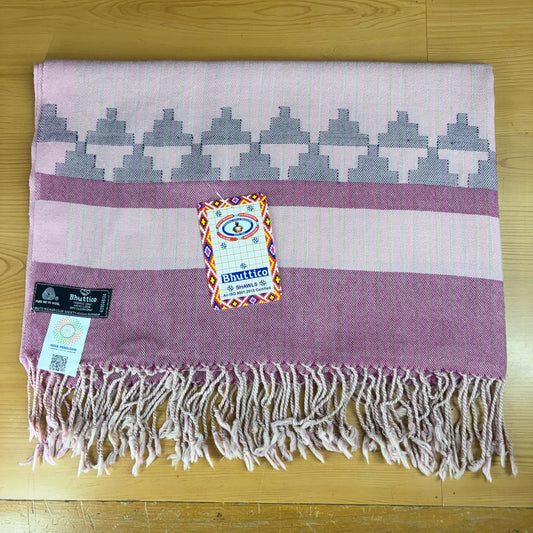 Hand Woven Pure Merino Wool Kullu Stole- Rose Pink
