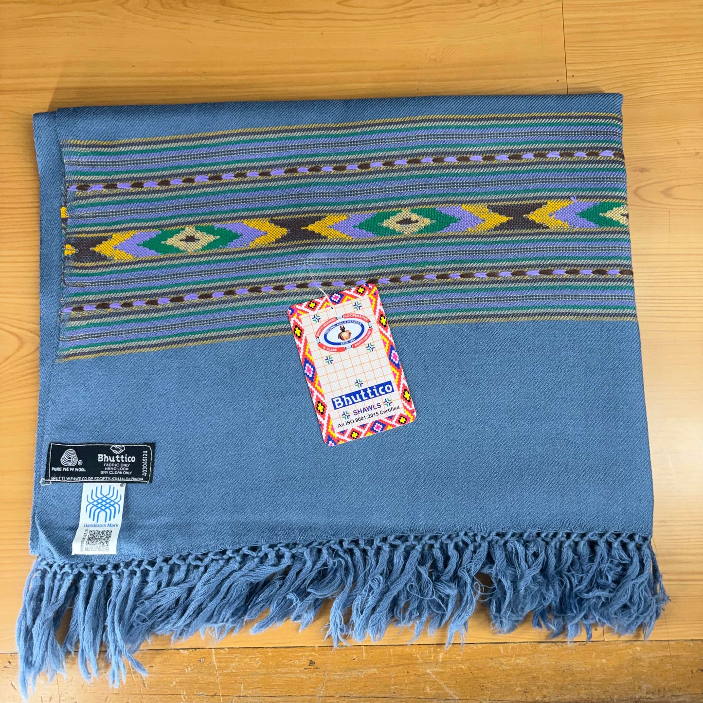 Hand Woven Pure Merino Wool Kullu Stole Jeans Blue (396)
