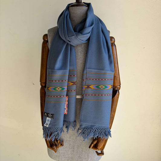 Hand Woven Pure Merino Wool Kullu Stole Jeans Blue (396)