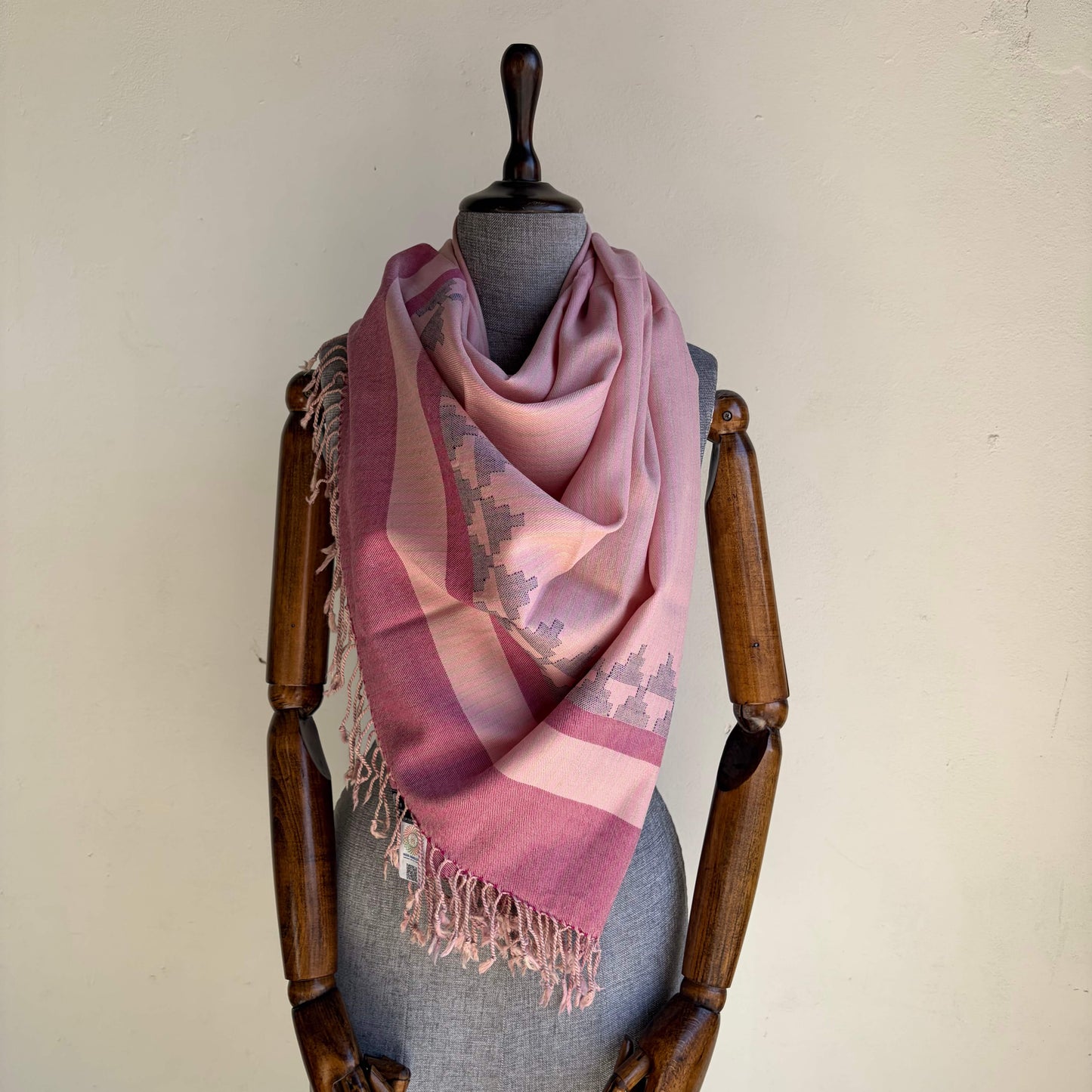 Hand Woven Pure Merino Wool Kullu Stole- Rose Pink