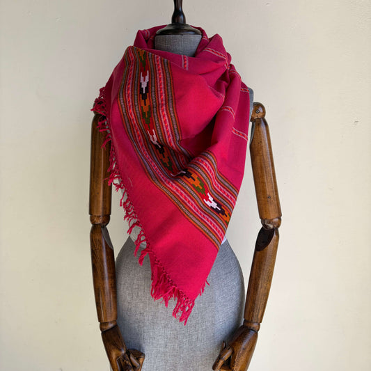 Hand Woven Pure Wool Heritage Stole Magenta