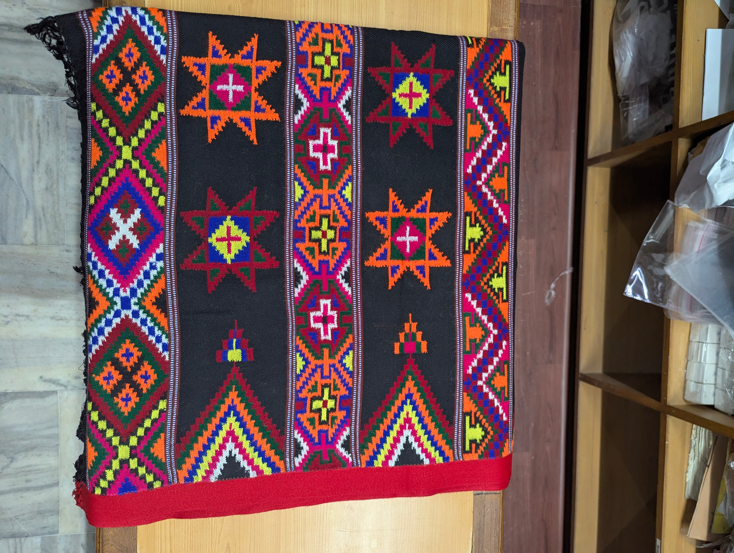 Traditional Kullu Pattu – Black Base (Pure Merino Wool)