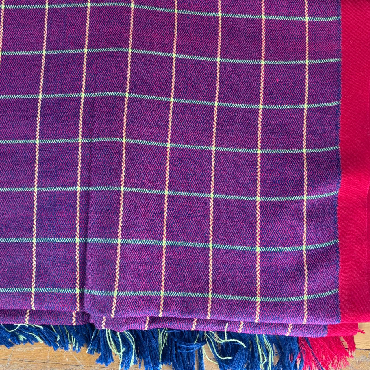 Traditional Kullu Pattu Checks Blue + Purple – Cashmilon