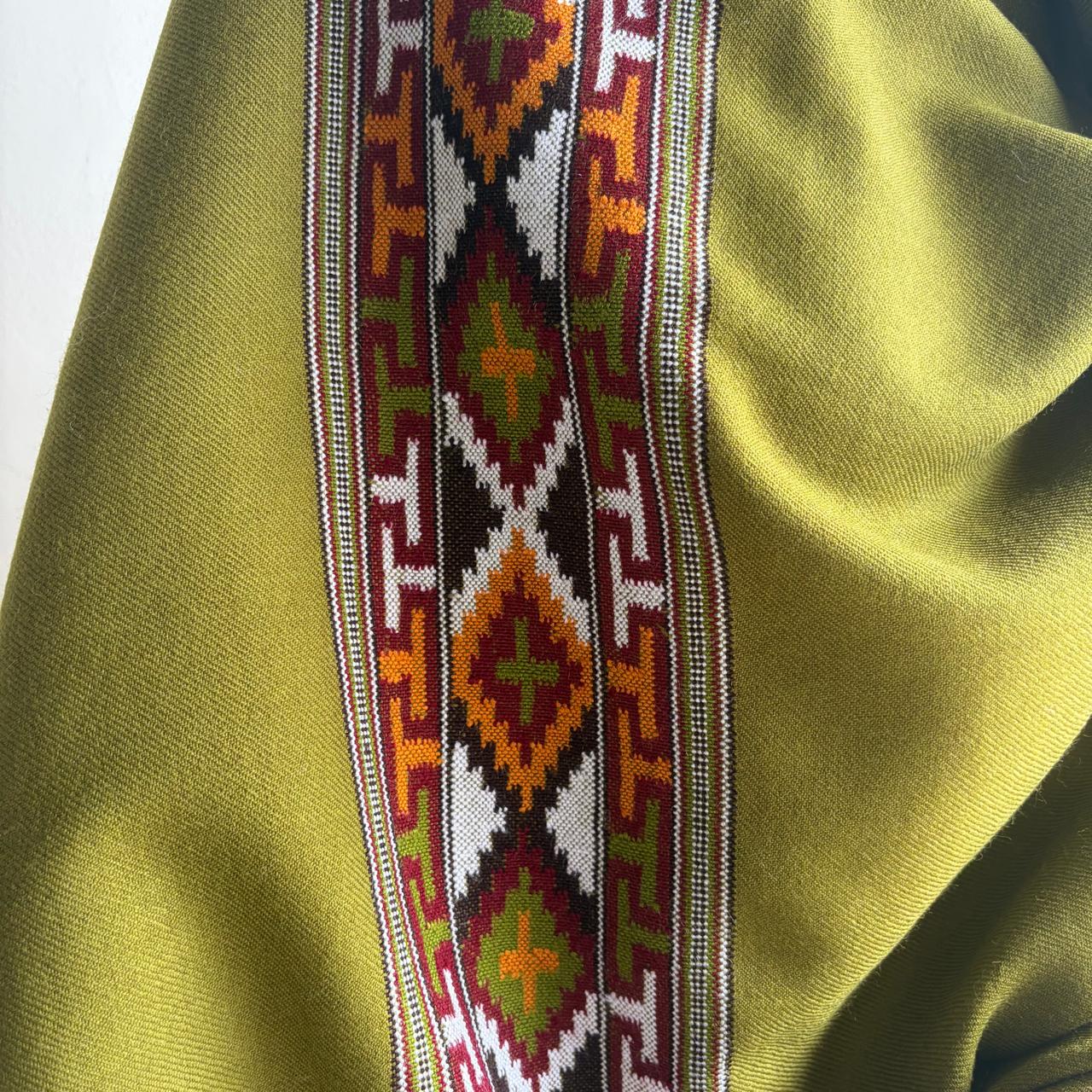 Traditional Kullu patti Merino Wool shawl- Olive Green