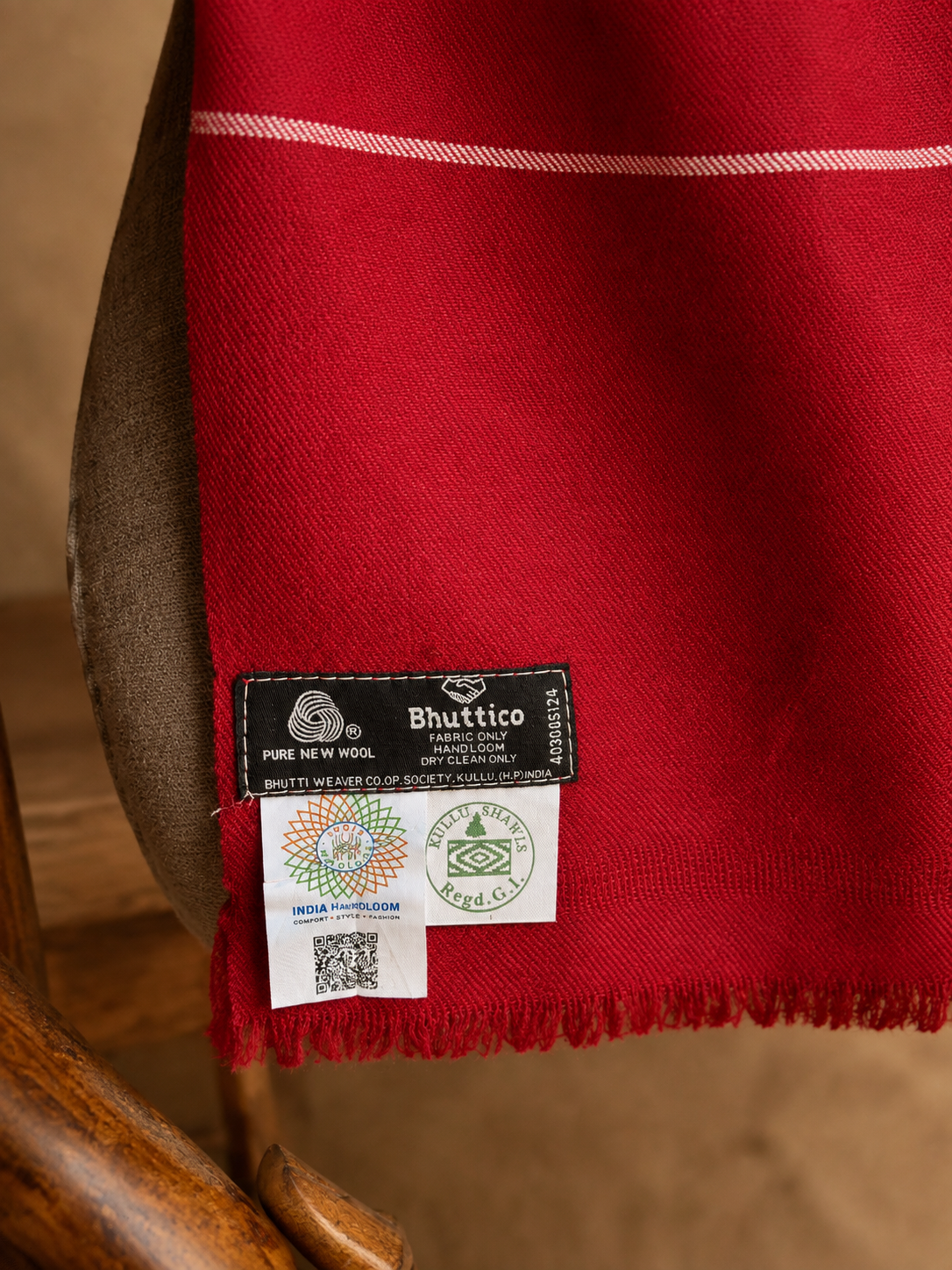 Handwoven Himdhara Bloom Kullu shawl in pure merino wool, maroon - folded view