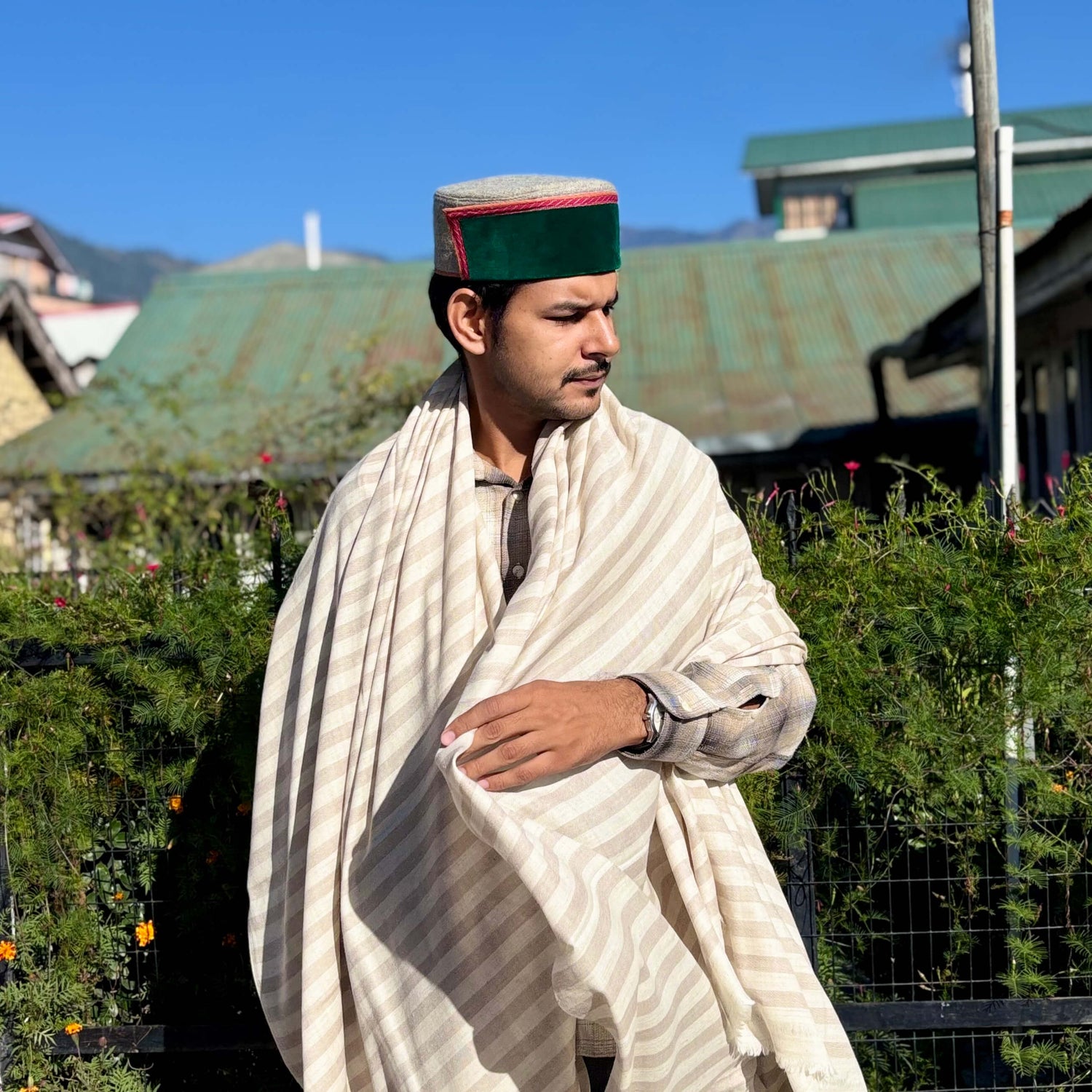 beige stripped shawl for men (Loi)