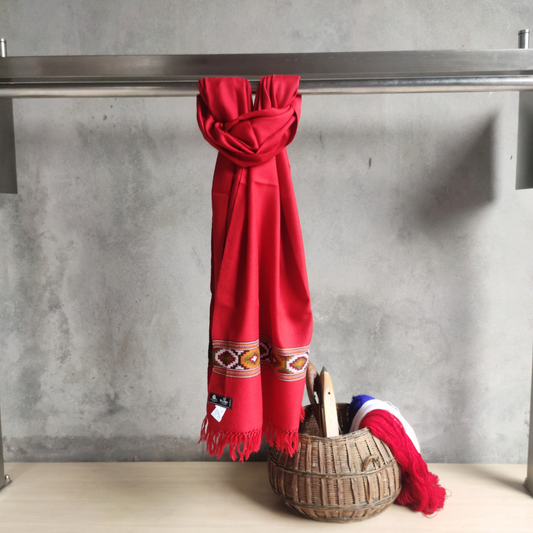 Women's Hand Woven Polywool Kullu Stole (Red)- Kullu pattern