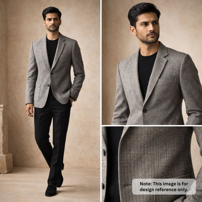 Pure Merino Wool Herringbone Fabric - Solid Grey