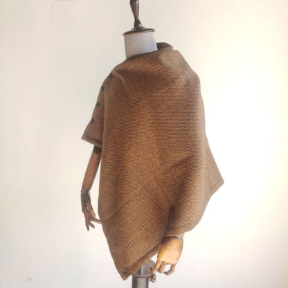 Herringbone Woolen Cape for Women (Black+ Mustard)