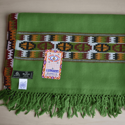 Hand Woven Pure Merino Wool Kullu Stole- Green BC2B