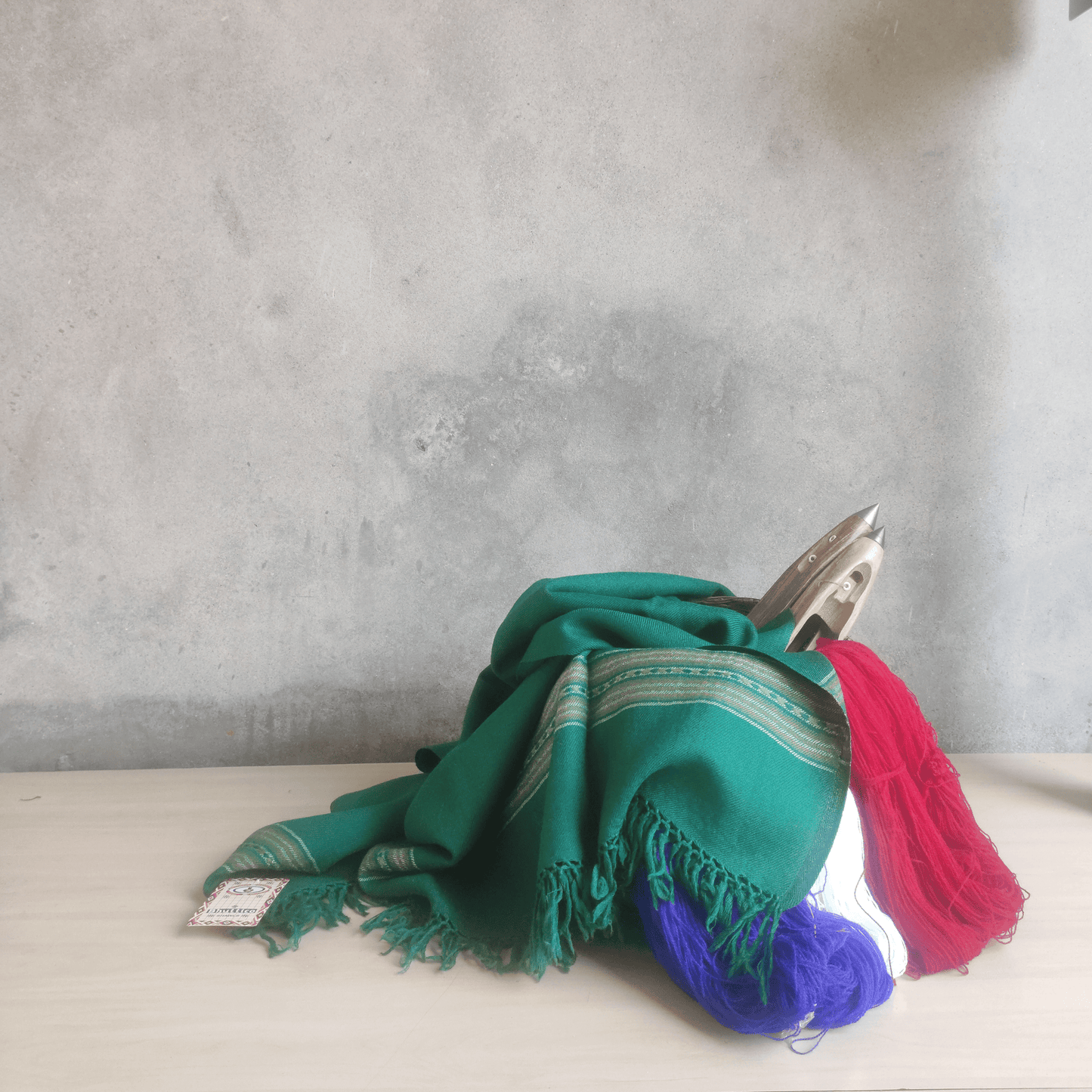 Hand Woven Pure Merino Wool Kullu Shawl- (450) Green