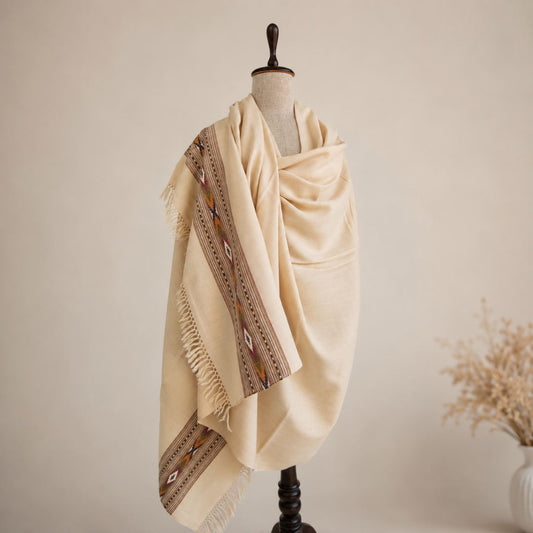 Mens Pure Wool Shawl Beige