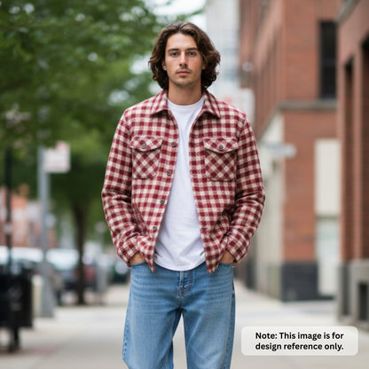 Pure Merino Wool Checkered Twill Fabric - Maroon & Off-White