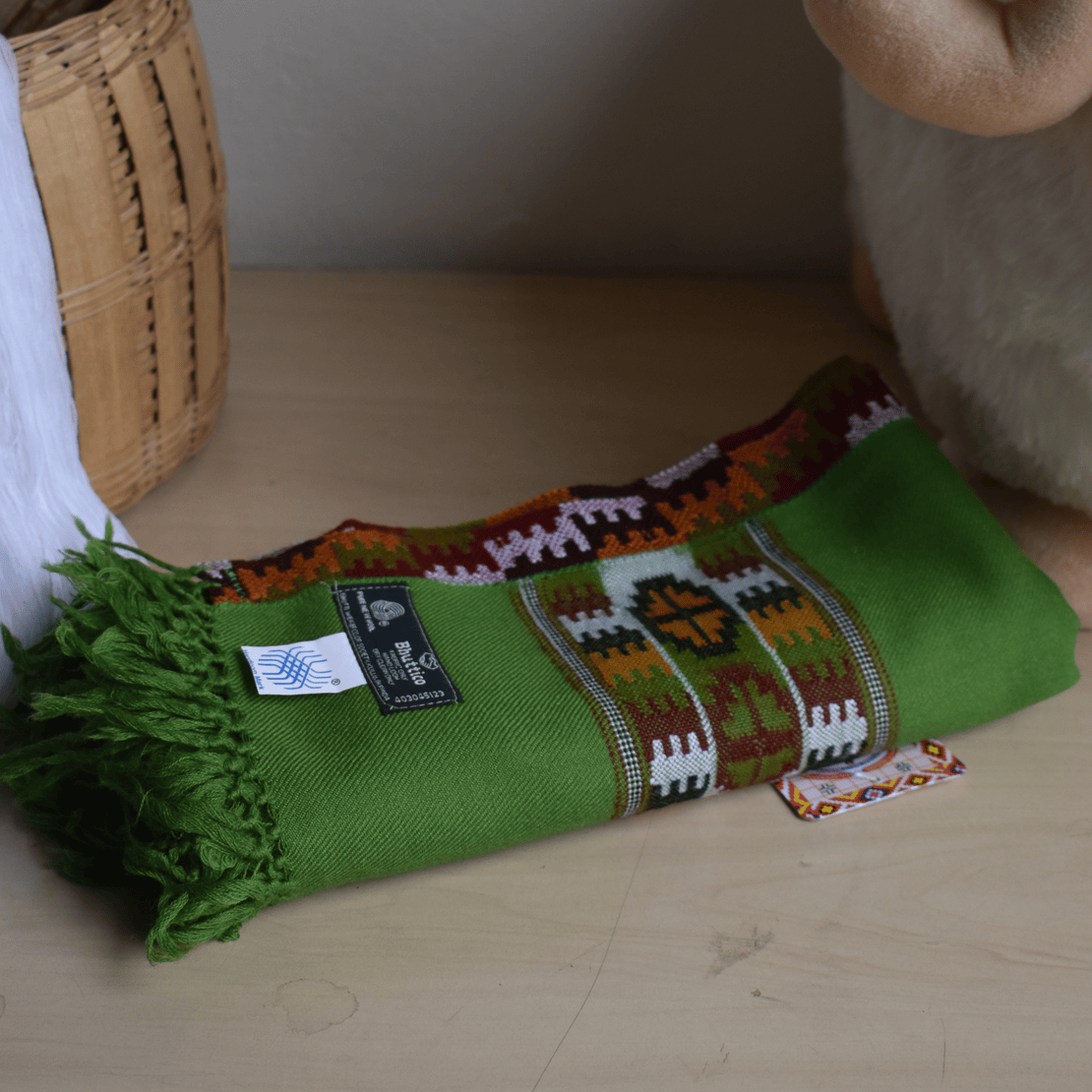 Hand Woven Pure Merino Wool Kullu Stole- Green BC2B