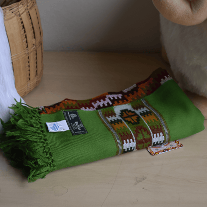 Hand Woven Pure Merino Wool Kullu Stole- Green BC2B