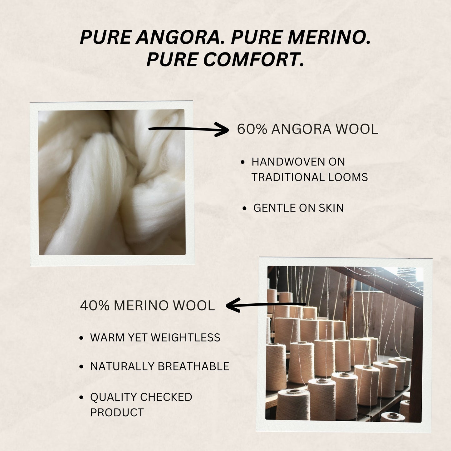 Angora+Merino Wool Shawl-Beige
