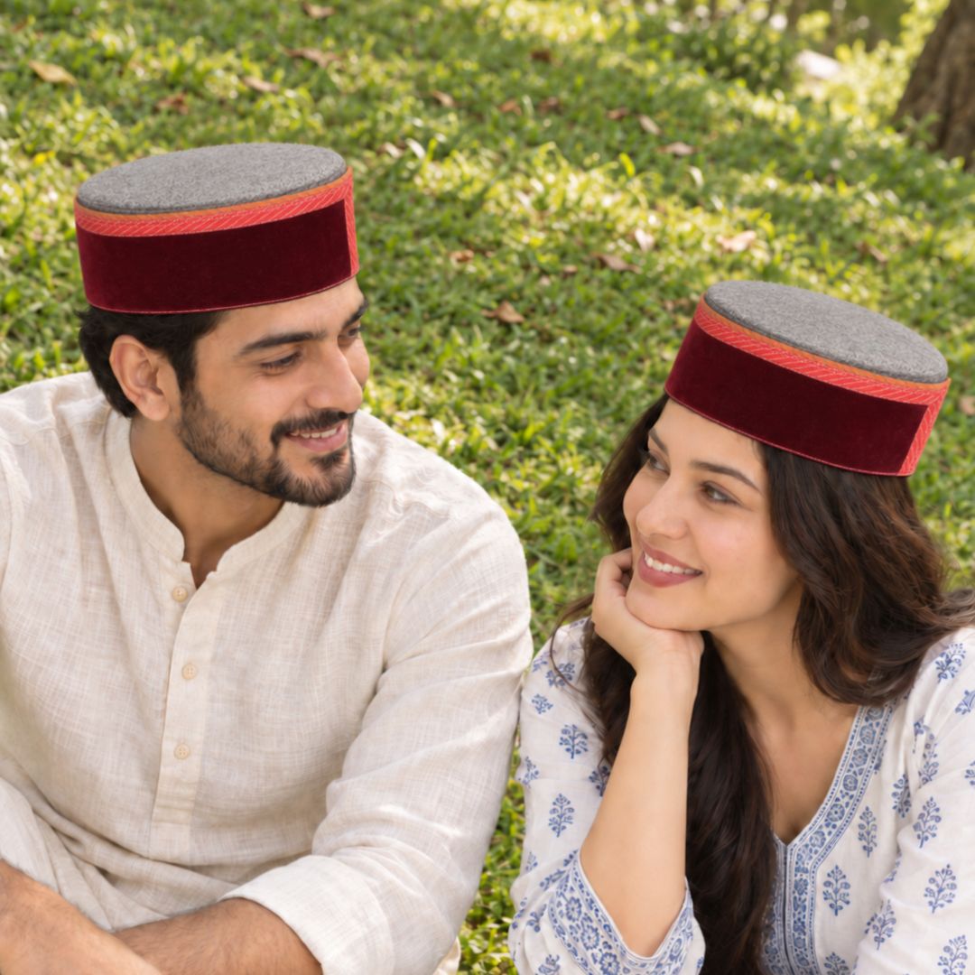 Maroon Himachali Cap - Bushehri Style