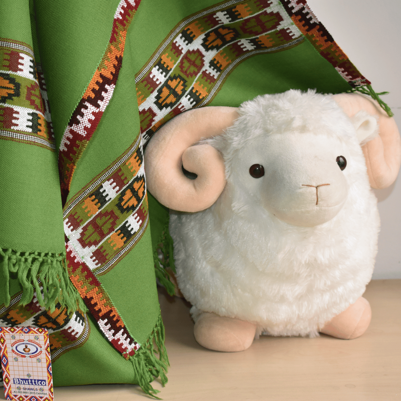 Hand Woven Pure Merino Wool Kullu Stole- Green BC2B
