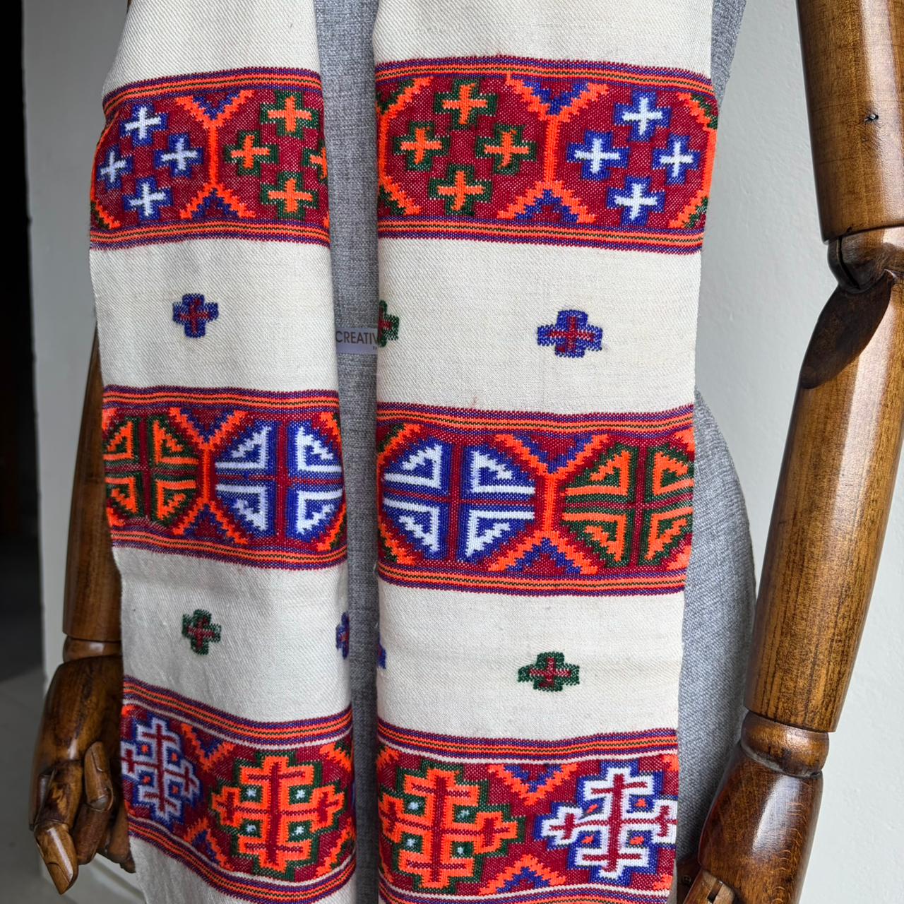 Handwoven Kinnauri Muffler in Merino Wool & Pashmina Blend