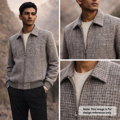 Felted Merino Wool Houndstooth Fabric - Grey & Cream