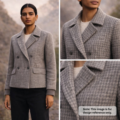 Felted Merino Wool Houndstooth Fabric - Grey & Cream