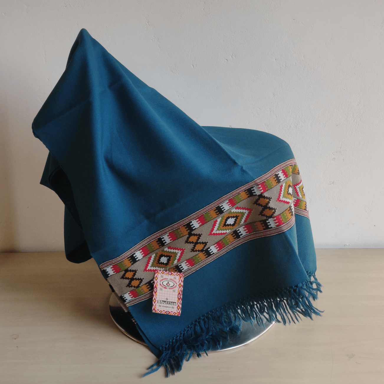 Hand Woven Pure Merino Wool Kullu Stole- teal