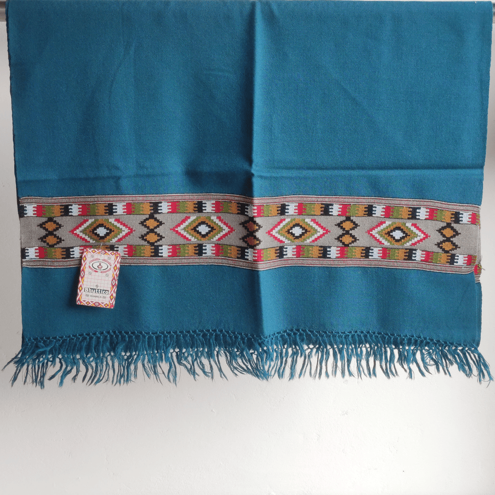Hand Woven Pure Merino Wool Kullu Stole- teal