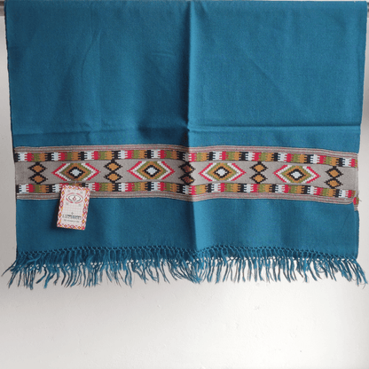 Hand Woven Pure Merino Wool Kullu Stole- teal
