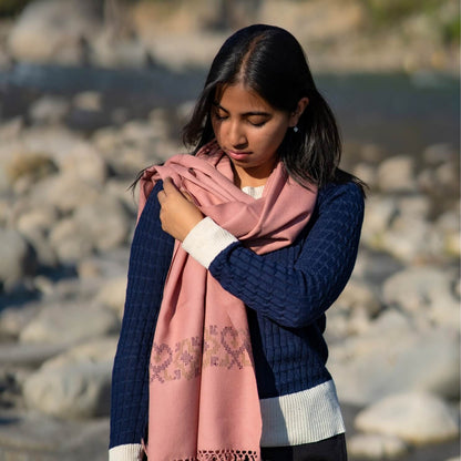 Handwoven Pure Merino Heart Stole- Dusty Pink