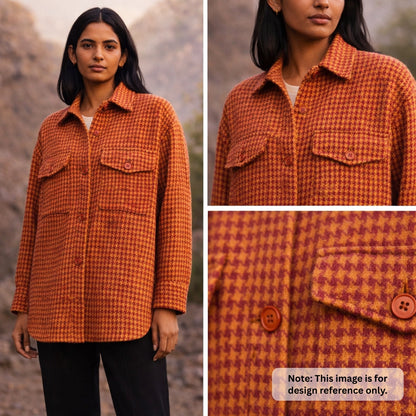 Pure Merino Wool Houndstooth Fabric - Mustard & Maroon