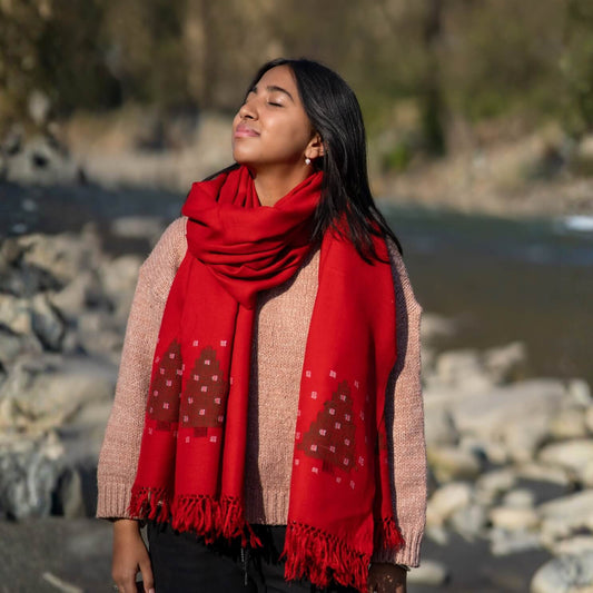 The Red Snowy Christmas Tree Shawl