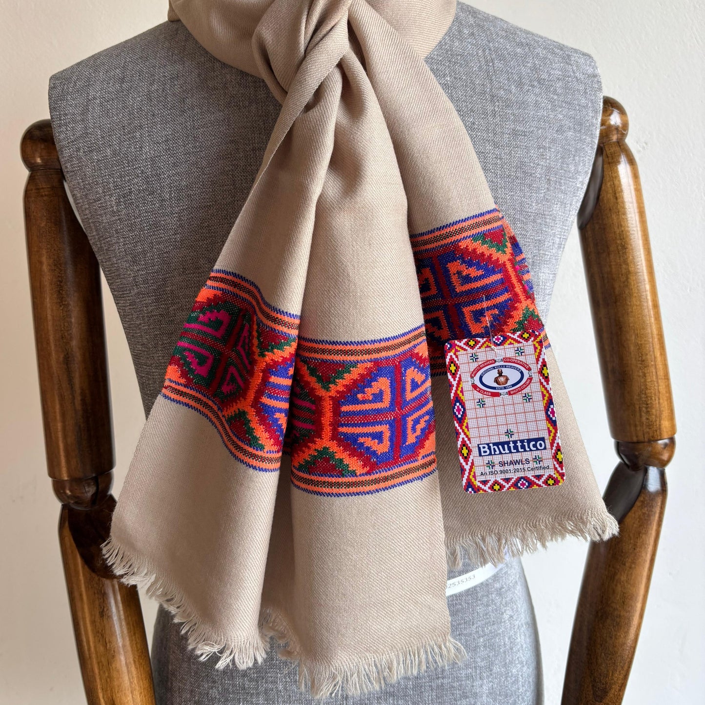 Hand Woven Pure Merino Wool Muffler- Beige