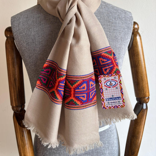 Hand Woven Pure Merino Wool Muffler- Beige