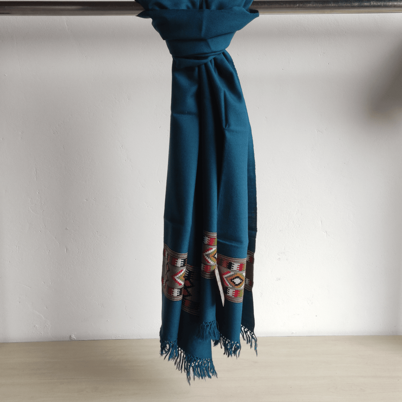 Hand Woven Pure Merino Wool Kullu Stole- teal