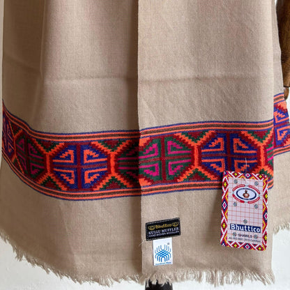 Hand Woven Pure Merino Wool Muffler- Beige