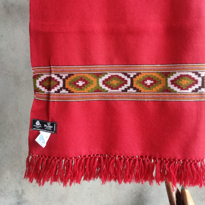 Women's Hand Woven Polywool Kullu Stole (Red)- Kullu pattern
