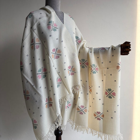 Handloom Pure Merino Wool Shawl (off white)