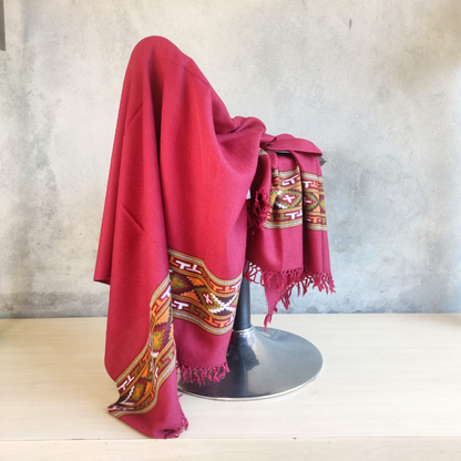 Women's Hand Woven Wool Kullu Shawl- Maroon