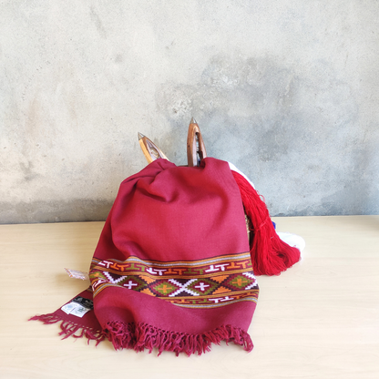 Women's Hand Woven Wool Kullu Shawl- Maroon
