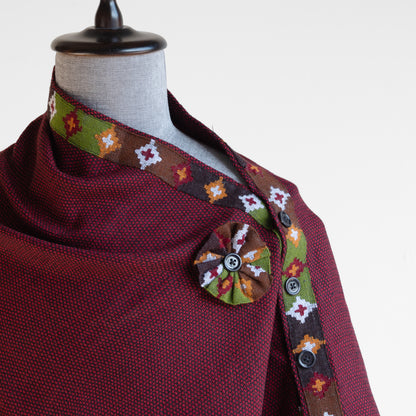 Honeycomb Maroon Woolen Cape for Women With Kullu Patti Border