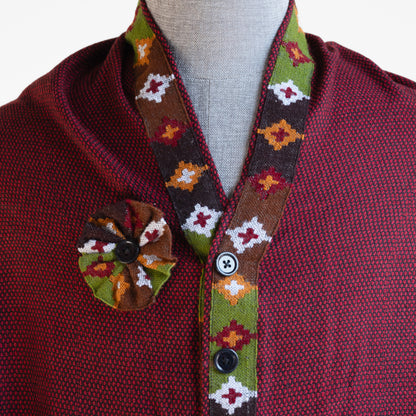 Honeycomb Maroon Woolen Cape for Women With Kullu Patti Border