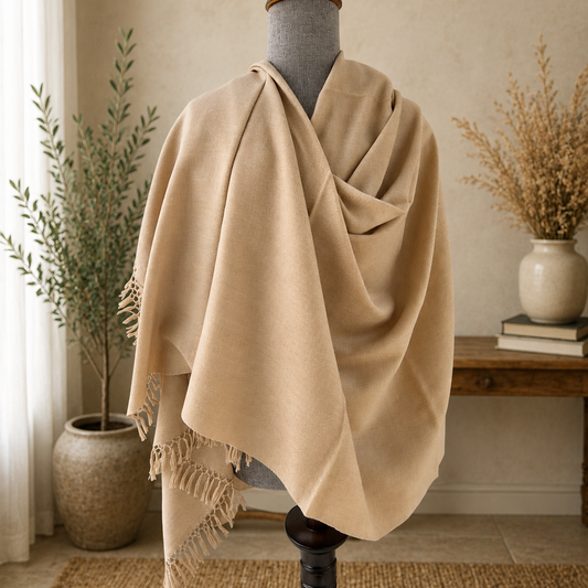 Mens Cashmilon Plain Shawl Beige