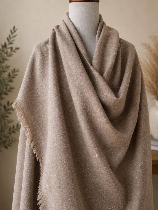 Mens Pure Angora+ Wool Shawl Taupe Grey