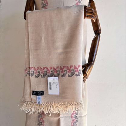 Front view of Bhuttico handwoven beige Merino woolen suit set for women