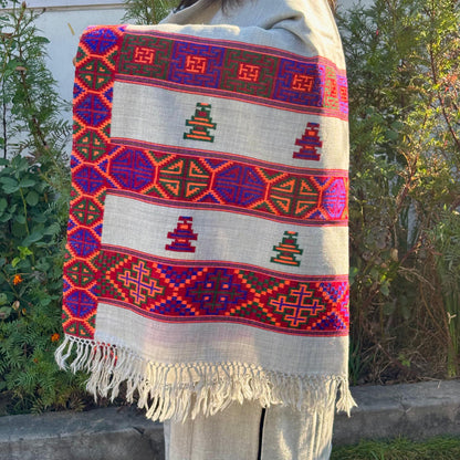 Authentic Kinnauri Hand-Woven Pure Merino Wool Shawl- Grey