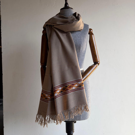 Hand Woven Polywool Kullu Stole (Taupe colour)